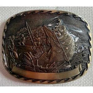 Vintage Design Medals Inc Solid Brass Bass Fishing Belt Buckle Norman OK NB013